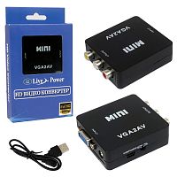 переходник конвертер vga - av (3rca) h130 mini чёрный адаптер, преобразователь, питание от usb  фото