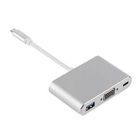 usb переходник 3 на 1 орбита ot-avw55 usb адаптер (штекер type-c - гнездо usb 3.0/vga) 15см  фото