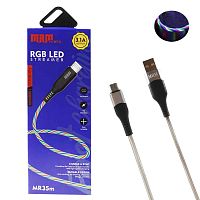 кабель usb - microusb mrm mr35m шнур для телефона светящийся rgb led, длина 1м  фото