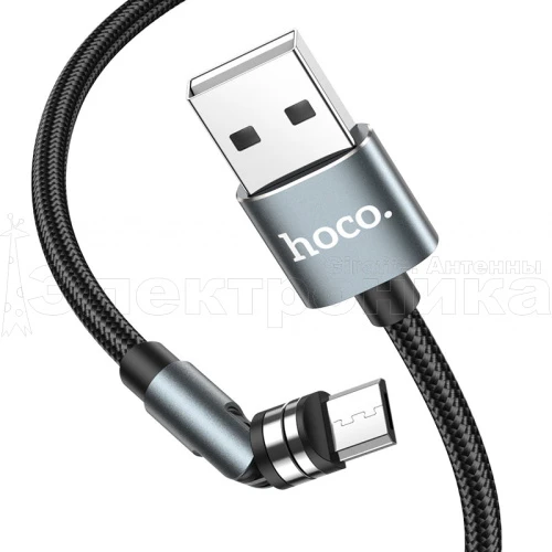 шнур usb - microusb hoco u94 черный 1 м, сменный разъем на магните (2,4 а), нейлон  фото