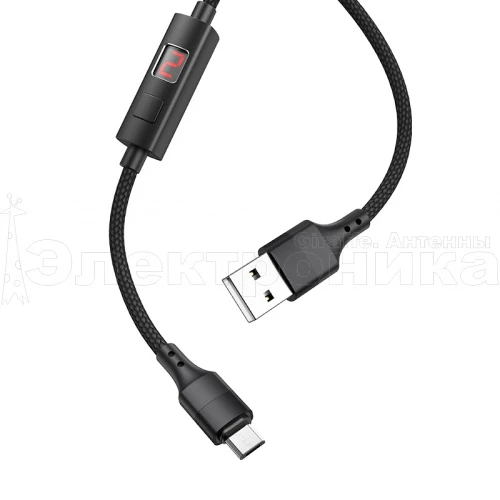 шнур usb - microusb hoco s13 длина 1,2м, дисплей таймера заряда, (2,4 а), нейлон  фото