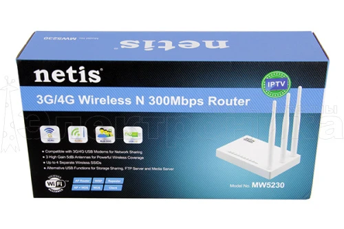 маршрутизатор netis mw 5230 usb (модем) 300 mb/s 2,4 ггц 802.11 b/g/n 1fe wan 4fe lan 3*5 db антенны  фото