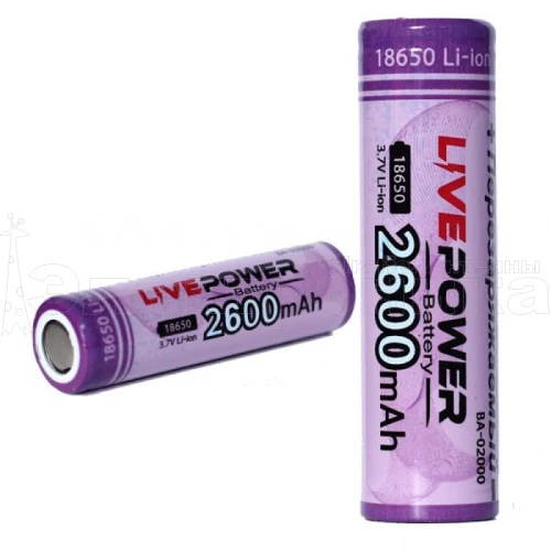 аккумулятор live-power g70 18650 ltp-08 (2600mah=1200mah, 3.7v)перезаряжаемая литий-ионная батарейка  фото